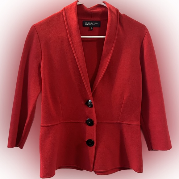 JONES NY 3 button red cardigan rolled collar peplum hem - Picture 1 of 7